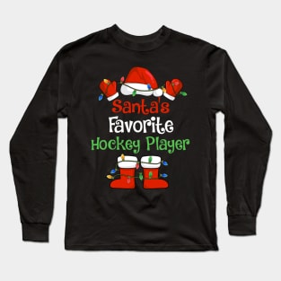 Santa's Favorite Hockey Player Funny Christmas Pajamas Long Sleeve T-Shirt